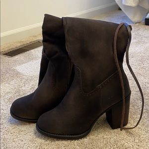 Buckle knee high boots